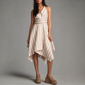 Anthropologie Beige and White Asymmetrical Skirt Size 4 NWOT